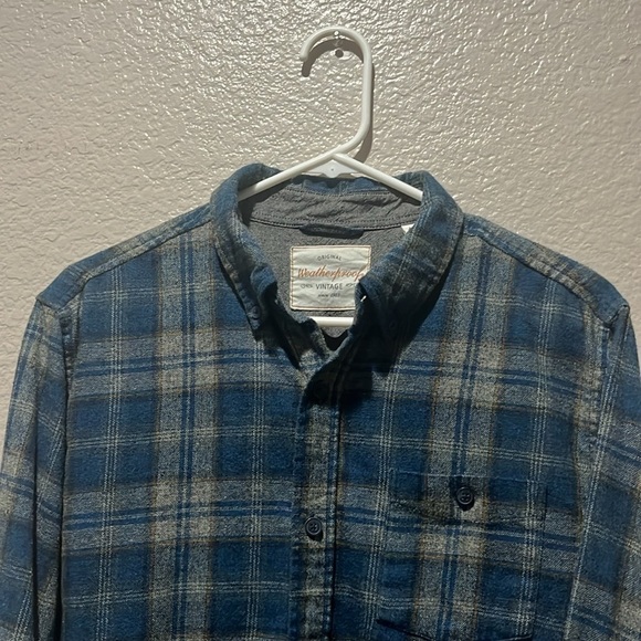 Weatherproof Men Button Up Shirt Medium Blue Plaid Flannel Pocket Collar Casual - Picture 6 of 11